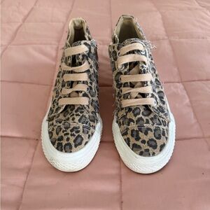 Blowfish Leopard-Print Canvas Sneakers in Tan and Black
